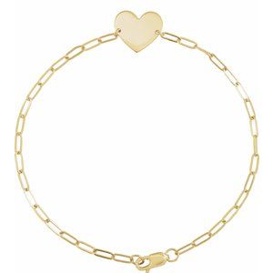 14K Yellow Engravable Heart 7" Bracelet BRC908:101:P