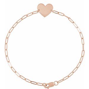 14K Rose Engravable Heart 7" Bracelet BRC908:100:P