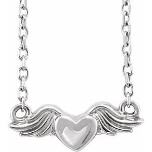 14K White Heart with Angel Wings 18" Necklace 88421:112:P