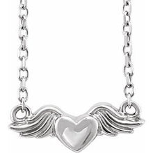 14K White Heart with Angel Wings 18