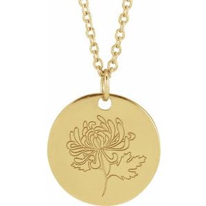 14K Yellow Chrysanthemum November Birth Flower 16-18" Necklace 88529:217:P