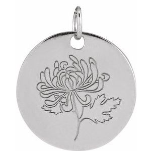 Sterling Silver Chrysanthemum November Birth Flower Pendant 88529:107:P