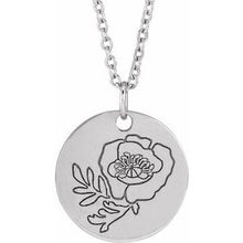 Sterling Silver Poppy August Birth Flower 16-18