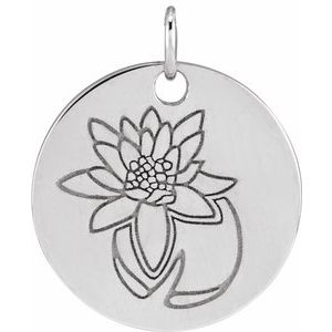 Sterling Silver Waterlily July Birth Flower 16-18" Necklace 88529:176:P