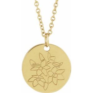 14K Yellow Narcissus December Birth Flower 16-18" Necklace 88529:153:P