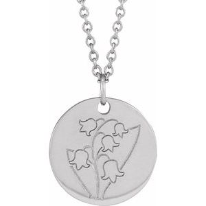 Sterling Silver Lily of the Valley May Birth Flower 16-18" Necklace 88529:124:P