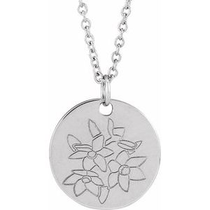 Sterling Silver Narcissus December Birth Flower 16-18" Necklace 88529:154:P