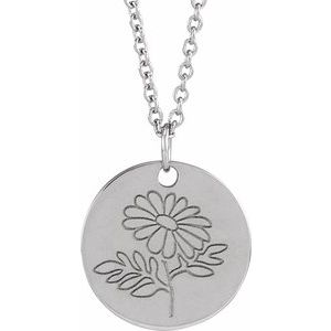 14K White Daisy April Birth Flower 16-18" Necklace 88529:160:P