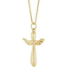 14K Yellow Angel Wings Heart Cross 18