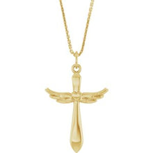 14K Yellow Angel Wings Heart Cross 18