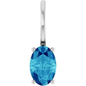 14K White 6x4 mm Natural Blue Zircon Charm/Pendant 88601:246:P