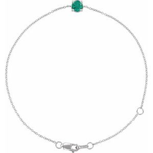 Sterling Silver Lab-Grown Emerald  6 1/2-7-1/2" Bracelet BRC925:120:P