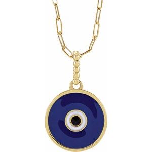 14K Yellow Blue Enamel Evil Eye 18" Necklace R50047:107:P