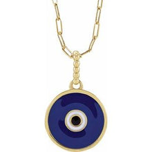 14K Yellow Blue Enamel Evil Eye 18
