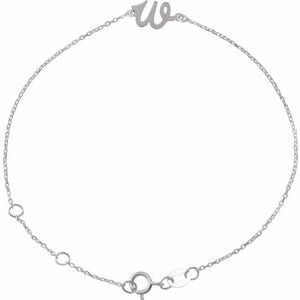 Sterling Silver Initial W 6 1/2-7 1/2" Bracelet BRC957:145:P