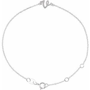 Sterling Silver Initial V 6 1/2-7 1/2" Bracelet BRC957:156:P