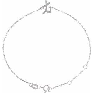 Sterling Silver Initial T 6 1/2-7 1/2" Bracelet BRC957:202:P