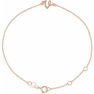 14K Rose Initial V 6 1/2-7 1/2" Bracelet BRC957:158:P