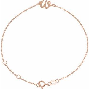 14K Rose Initial W 6 1/2-7 1/2" Bracelet BRC957:149:P