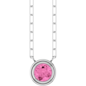 14K White Natural Pink Sapphire 18" Necklace 88688:364:P