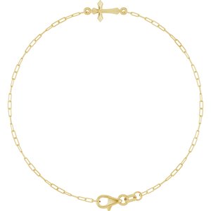 14K Yellow Sideways Cross 7" Bracelet BRC964:101:P