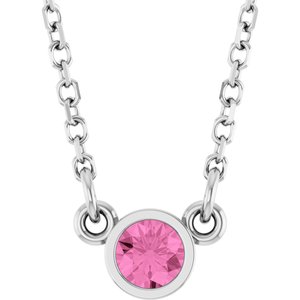 14K White Natural Pink Sapphire Solitaire 18" Necklace  61134:609:P