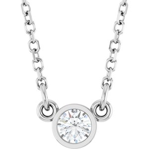 Rhodium-Plated Sterling Silver Natural White Sapphire Solitaire 16" Necklace  61134:60163:P