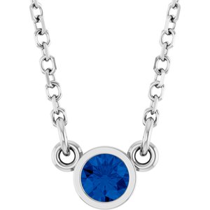 Rhodium-Plated Sterling Silver Imitation Blue Sapphire Solitaire 16" Necklace  61134:60189:P