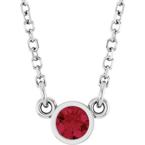Rhodium-Plated Sterling Silver Lab-Grown Ruby Solitaire 16" Necklace  61134:60097:P