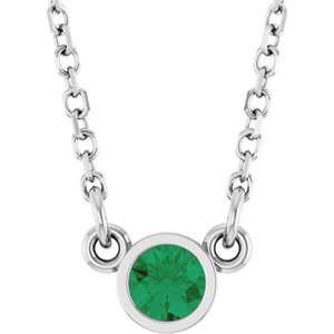 14K White Lab-Grown Emerald Solitaire 16" Necklace  61134:60073:P