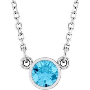 Rhodium-Plated Sterling Silver Natural Aquamarine Solitaire 16" Necklace  61134:60168:P