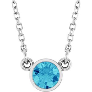 14K White Natural Blue Zircon Solitaire 16" Necklace  61134:60029:P