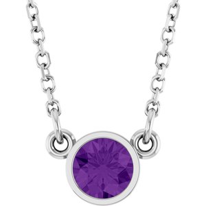 Rhodium-Plated Sterling Silver Natural Amethyst Solitaire 16" Necklace  61134:60167:P
