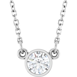 Rhodium-Plated Sterling Silver Imitation Diamond Solitaire 16" Necklace  61134:60042:P