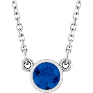 14K White Natural Blue Sapphire Solitaire 16" Necklace  61134:60023:P