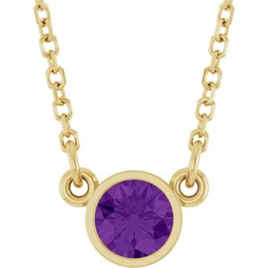 14K Yellow Natural Amethyst Solitaire 16" Necklace  61134:60010:P