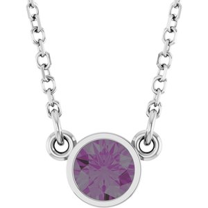 Rhodium-Plated Sterling Silver Lab-Grown Alexandrite Solitaire 16" Necklace  61134:60172:P