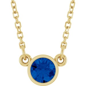14K Yellow Lab-Grown Blue Sapphire Solitaire 16" Necklace  61134:60036:P