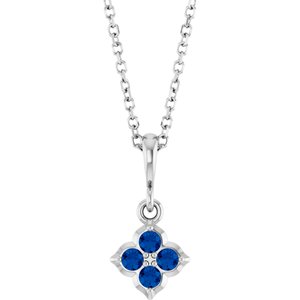 14K White Lab-Grown Blue Sapphire 16-18" Necklace 88717:109:P