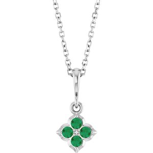 14K White Lab-Grown Emerald 16-18" Necklace 88717:101:P