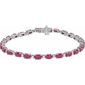 14K White Lab-Grown Ruby & 5/8 CTW Lab-Grown Diamond Line 7" Bracelet BRC978:LG101:P