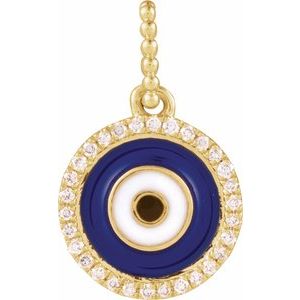 14K Yellow 1/10 CTW Natural Diamond Blue Enameled Evil Eye Pendant R50070:600:P