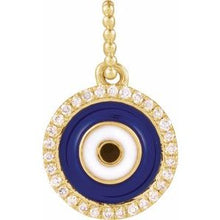 14K Yellow 1/10 CTW Natural Diamond Blue Enameled Evil Eye Pendant R50070:600:P