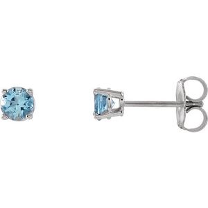 14K White 4 mm Natural Aquamarine Stud Earrings 1874:70012:P