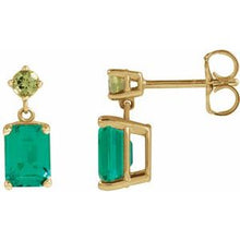 14K Yellow Lab-Grown Emerald & Natural Peridot Dangle Earrings 88678:118:P