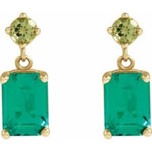 14K Yellow Lab-Grown Emerald & Natural Peridot Dangle Earrings 88678:118:P