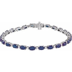 14K White Lab-Grown Blue Sapphire & 5/8 CTW Lab-Grown Diamond Line 7" Bracelet BRC978:LG107:P