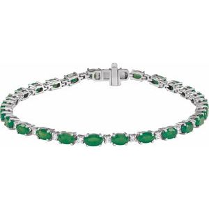 14K White Lab-Grown Emerald & 5/8 CTW Lab-Grown Diamond Line 7" Bracelet BRC978:LG104:P
