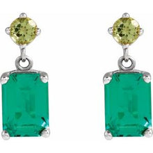 Sterling Silver Lab-Grown Emerald & Natural Peridot Dangle Earrings 88678:121:P