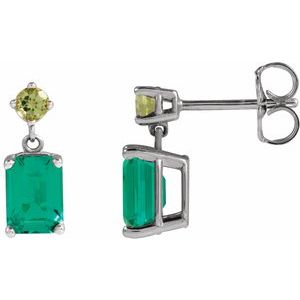 Sterling Silver Lab-Grown Emerald & Natural Peridot Dangle Earrings 88678:121:P